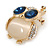 Gold Plated Clear/ Blue Crystal with Cat Eye Stone Owl Brooch - 35mm L - view 5