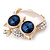 Gold Plated Clear/ Blue Crystal with Cat Eye Stone Owl Brooch - 35mm L - view 4