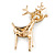 Clear Crystal Christmas Reindeer Brooch In Gold Plating - 40mm - view 2