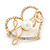Gold Plated Clear Crystal, Pearl, Love Open Heart Brooch - 40mm - view 3