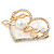 Gold Plated Clear Crystal, Pearl, Love Open Heart Brooch - 40mm - view 4