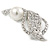 Clear Crystal, White Glass Pearl Leaf Brooch In Silver Tone - 55mm L - view 2