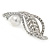 Clear Crystal, White Glass Pearl Leaf Brooch In Silver Tone - 55mm L - view 5