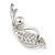 Clear Crystal, White Glass Pearl Leaf Brooch In Silver Tone - 55mm L - view 7