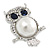 Clear/ Dark Blue Crystal, White Glass Pearl Sitting Owl Brooch/ Pendant In Silver Tone - 45mm L - view 6