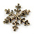 Vintage Inspired Green/ Ab/ Red Crystals Christmas Snowflake Brooch In Antique Gold Tone - 40mm - view 2