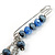 Blue Faceted Bead Charm Safety Pin Brooch In Silver Tone - 8cm Drop - view 3