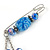 Blue Faceted Bead Charm Safety Pin Brooch In Silver Tone - 8cm Drop - view 3