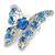 Dazzling Sky Blue Austrian Crystal Butterfly Brooch In Rhodium Plating - 60mm W - view 6