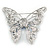 Dazzling Sky Blue Austrian Crystal Butterfly Brooch In Rhodium Plating - 60mm W - view 2