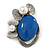 Royal Blue Ceramic Oval Stone with Pearl Flowers Brooch/ Pendant In Pewter Tone Metal - 70mm - view 4