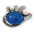 Royal Blue Ceramic Oval Stone with Pearl Flowers Brooch/ Pendant In Pewter Tone Metal - 70mm - view 8