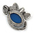 Royal Blue Ceramic Oval Stone with Pearl Flowers Brooch/ Pendant In Pewter Tone Metal - 70mm - view 6