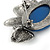 Royal Blue Ceramic Oval Stone with Pearl Flowers Brooch/ Pendant In Pewter Tone Metal - 70mm - view 3