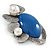 Royal Blue Ceramic Oval Stone with Pearl Flowers Brooch/ Pendant In Pewter Tone Metal - 70mm - view 7