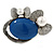 Royal Blue Ceramic Oval Stone with Pearl Flowers Brooch/ Pendant In Pewter Tone Metal - 70mm - view 2