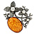 Vintage Inspired Amber Style Stone with Pearl Flowers Pewter Tone Brooch/ Pendant - 70mm