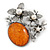 Vintage Inspired Amber Style Stone with Pearl Flowers Pewter Tone Brooch/ Pendant - 70mm - view 3