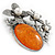 Vintage Inspired Amber Style Stone with Pearl Flowers Pewter Tone Brooch/ Pendant - 70mm - view 4