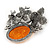 Vintage Inspired Amber Style Stone with Pearl Flowers Pewter Tone Brooch/ Pendant - 70mm - view 2