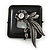 Vintage Inspired Black Ceramic Frame with Flowers Pewter Tone Brooch - 50mm - view 4