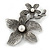 Vintage Inspired Double Flower with Pearls Pewter Tone Brooch/ Pendant - 75mm - view 3