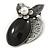 Vintage Inspired Black Oval Resin Stone, Pearl Flower Pewter Tone Brooch/ Pendant - 65mm - view 5