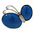 Royal Blue Ceramic Asymmetric Butterfly Brooch/ Pendant In Antique Silver Tone Metal - 65mm - view 2