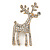 Clear Crystal Christmas Reindeer Brooch In Gold Plating - 45mm