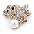 Cute Crystal Puppy Dog with Pearl Ball Brooch - 30mm - view 2