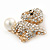 Cute Crystal Puppy Dog with Pearl Ball Brooch - 30mm - view 4
