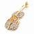 Gold Tone Clear Crystal Violin Musical Instrument Brooch - 50mm - view 2