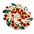 Red/Green/White Crystal Christmas Holly Wreath Scarf Pin Brooch In Gold Tone - 50mm - view 5
