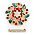 Red/Green/White Crystal Christmas Holly Wreath Scarf Pin Brooch In Gold Tone - 50mm - view 4