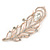 Large Clear Crystal, CZ Peacock Feather Brooch In Rose Gold Metal - 10cm