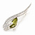 Clear Crystal, Olive CZ Modern Leaf Brooch In Rhodium Plating - 60mm - view 2