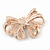 Rose Gold Tone Metal Clear Crystal Bow Brooch - 50mm W - view 4