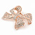 Stunning Clear Crystal Bow Brooch In Rose Gold Tone Metal - 45mm - view 3
