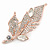 Exquisite Clear Crystals Cz Leaf Brooch In Rose Gold Tone Metal - 65mm L - view 2