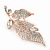 Exquisite Clear Crystals Cz Leaf Brooch In Rose Gold Tone Metal - 65mm L - view 3