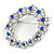 Rhodium Plated Clear/ Sapphire Blue Crystal Wreath Brooch - 45mm - view 3