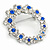Rhodium Plated Clear/ Sapphire Blue Crystal Wreath Brooch - 45mm - view 4
