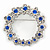 Rhodium Plated Clear/ Sapphire Blue Crystal Wreath Brooch - 45mm - view 5
