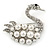 Clear Crystal, White Glass Pearl Swan Brooch In Rhodium Plating - 45mm - view 5