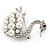 Clear Crystal, White Glass Pearl Swan Brooch In Rhodium Plating - 45mm - view 3
