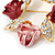 Red/ Pink Enamel Crystal Wreath Brooch In Gold Tone - 50mm D - view 4