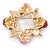 Red/ Pink Enamel Crystal Wreath Brooch In Gold Tone - 50mm D - view 2