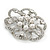 Bridal, Wedding, Prom Crystal, Simulated Pearl Open Flower Brooch In Rhodium Plating - 50mm - view 3