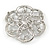 Bridal, Wedding, Prom Crystal, Simulated Pearl Open Flower Brooch In Rhodium Plating - 50mm - view 6