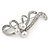 Fancy Simulated Pearl Crystal Floral Brooch In Rhodium Plated Metal - 60mm L - view 1